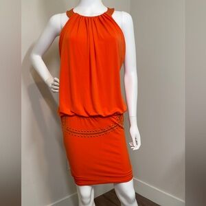 Relaxed Fit Halter Dress, Orange, Size S, Stretch